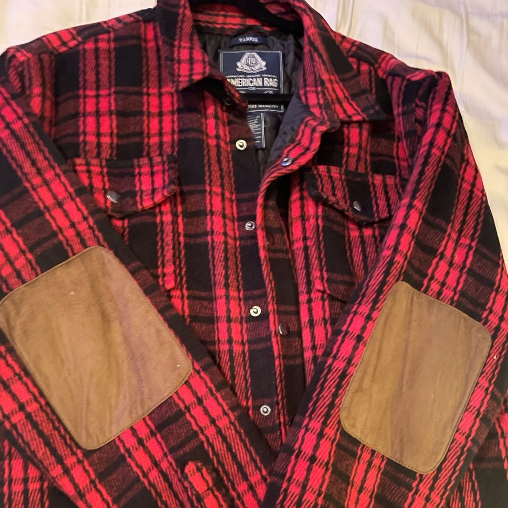 Buffalo Plaid Winter Coat with Leather Elbow Patches